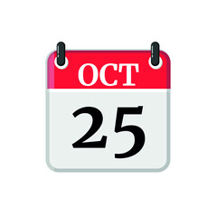 October 25 Calendar Icon. Calendar Icon with white background. Flat style. Date, day and month