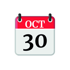 October 30 Calendar Icon. Calendar Icon with white background. Flat style. Date, day and month