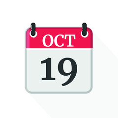 October 19 Calendar Icon. Calendar Icon with white background. Flat style. Date, day and month