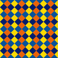 blue, yellow, orange, lattice-contiguous checkered background
