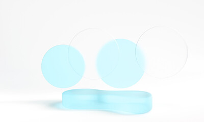 Glass podium with rounded glass for product presentation. 3d illustration.
