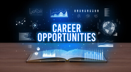 Business inscription coming out from an open book