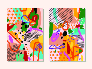Obraz premium Colorful abstract background set hand drawing vector illustration.