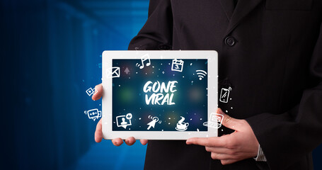 Person holding tablet, social network concept