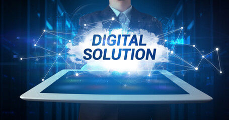 Person holding tablet, technology concept