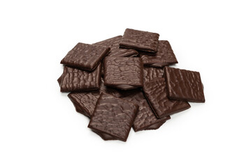 Dark chocolate candies isolated on white background.