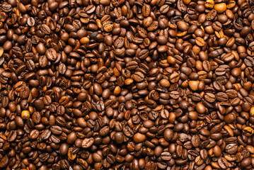 Coffee beans on a white background. Top view.