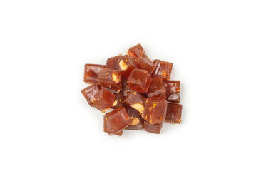 Turkish traditional delight with nuts isolated on white background.