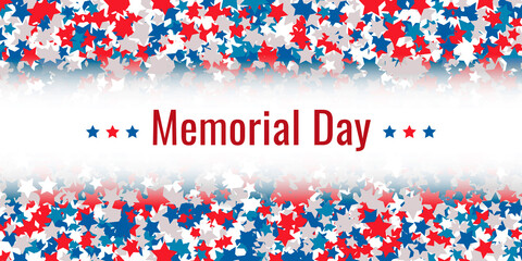 Memorial Day - poster banner. US Memorial Day celebration. American national holiday. Invitation template with red text and stars. Vector illustration