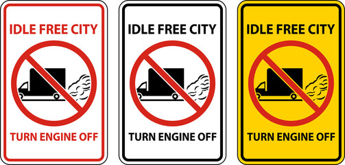 Idle Free City Turn Off Engine Sign On White Background