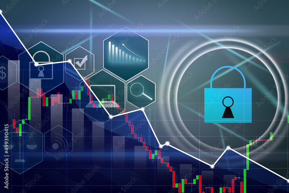 Aufkleber binary options chart with assets values moving up and down, trading statistics