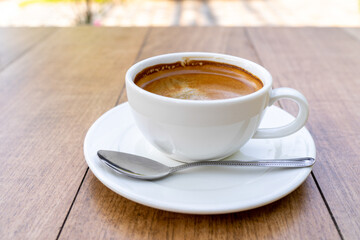 Black coffee or americano coffee in white cup