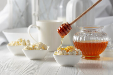 Fresh homemade cottage cheese with honey.
