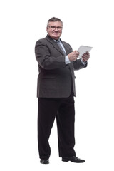 smiling business man with a digital tablet.