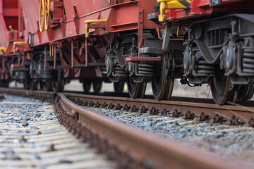 Train wagons carrying freight containers for shipping companies. distribution and freight transport by a railway, transport concept