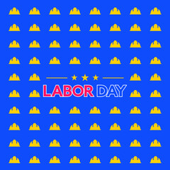 Celebrate May 1, America's Labor Day. yellow worker hat pattern on medium blue background banner ads for sale