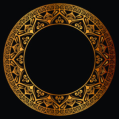 Luxury golden circle frame with vintage mandala gold circular pattern or gold mandala background