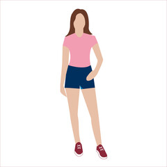 Fototapeta premium A student girl in shorts stands on a white background