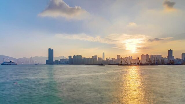 Hong Kong Sunset, View from kowloon bay downtown timelapse