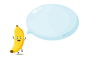 Cute banana character with bubble speech