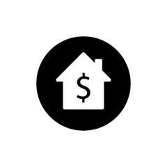 House price icon in black round