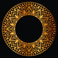 Luxury golden circle frame with vintage mandala gold circular pattern or gold mandala background