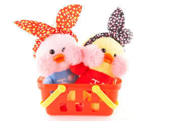 image of toy duck basket white background 