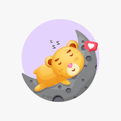 Illustration of a cute bear sleeping on the moon