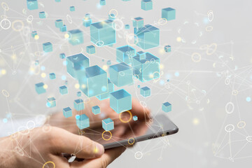 abstract lines with dots over dark background.