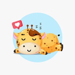 Illustration of cute giraffe sleeping peacefully