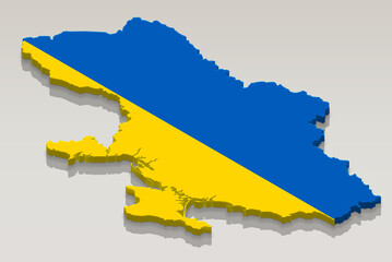 Obraz premium Ukraine flag on map, flag design in form of country map, relief map idea, concept of Ukraine news