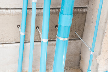 PVC tube  in water piping system  install under concrete floor in under construcion building