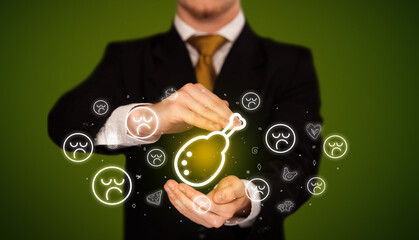 Hand holding food related icons