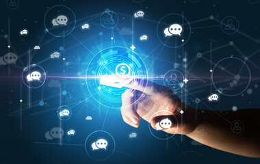 Businessman hand pressing stock graphic information on multitouch screen