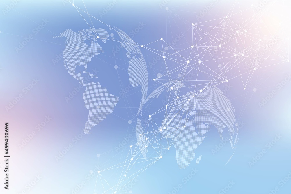 Aufkleber Technology abstract background with connected line and dots. Big data visualization. Artificial Intelligence and Machine Learning Concept Background. Analytical networks illustration