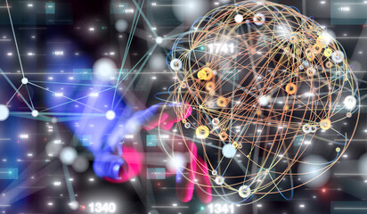 Global network. Blockchain. 3D illustration. Neural networks and artificial intelligence. Abstract