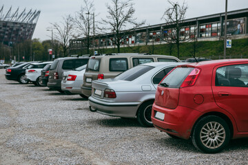 Fototapeta na wymiar Cars parked in a row.