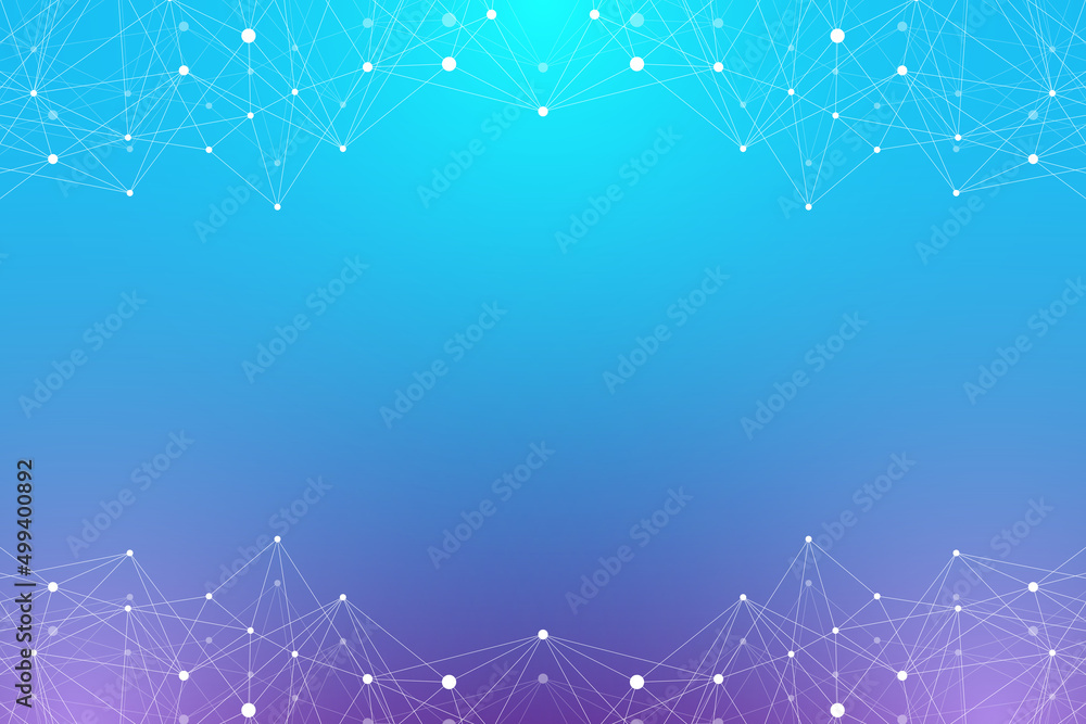 Poster Geometric graphic background molecule and communication. Big data complex with compounds. Lines plexus, minimal array. Digital data visualization. Scientific cybernetic illustration.