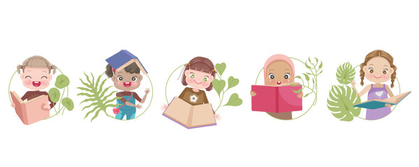 girl reading a book illustration for education and children's book day