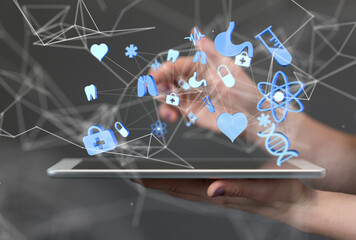 digital medical futuristic interface 3D rendering