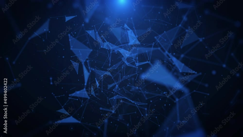 Aufkleber Technology Scientific Digital Visualization Data Communication Network. Blue Plexus Polygonal Element Connection Structure Dynamic Moving Pattern Seamless Loop 4K Motion Background.