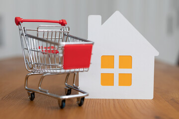 Shopping cart on modern background.