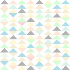 Abstract geometric background, seamless pattern of pastel colored triangles and diamonds on white  background, vector drawing
