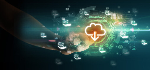 touching with soft gesture multimedia screen with future technology concept