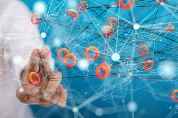 Global network. Blockchain. 3D illustration. Neural networks and artificial intelligence. Abstract