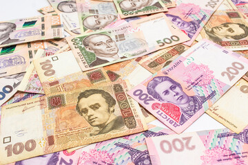 New banknotes with a face value of hryvnia. Money background. Ukrainian money. Business concept.