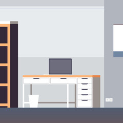 Freelancer workplace and home interior room concept flat vector illustration.