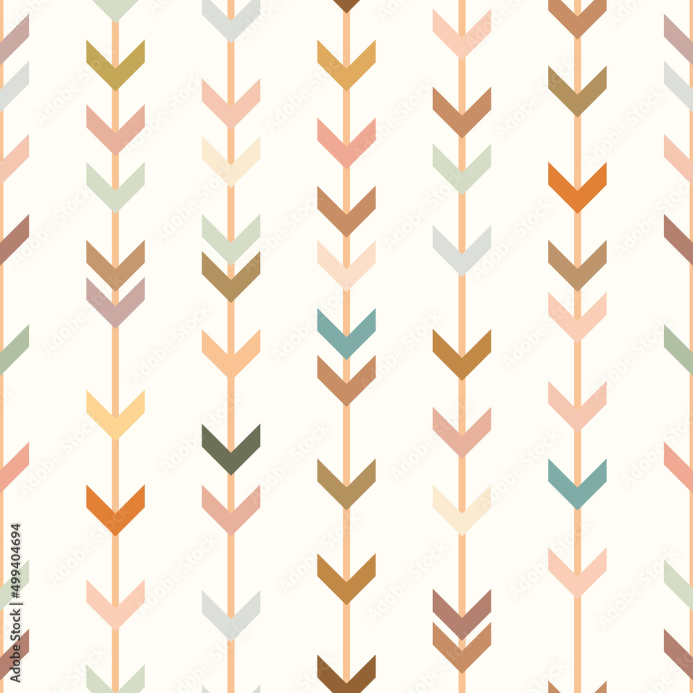 Poster brown, multicolored geometric vector pattern, seamless repeat, vertical stripes with arrows