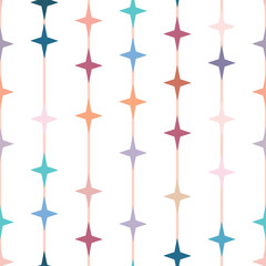 Colorful geometric vector pattern, seamless repeat, vertical stripes with stars,