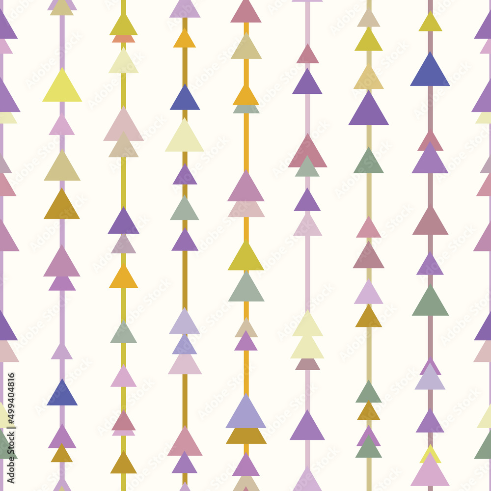 Poster multicolored arrow print, geometric vector pattern, seamless repeat, vertical stripes with arrows